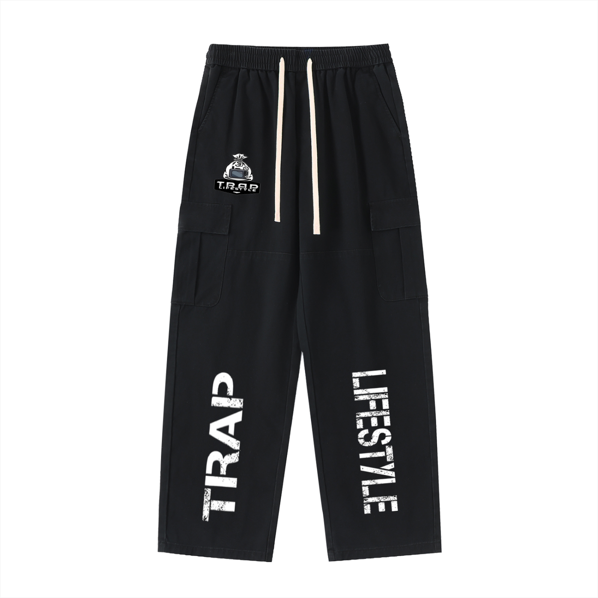 Drawstring Waist Straight-Leg Cargo Pants