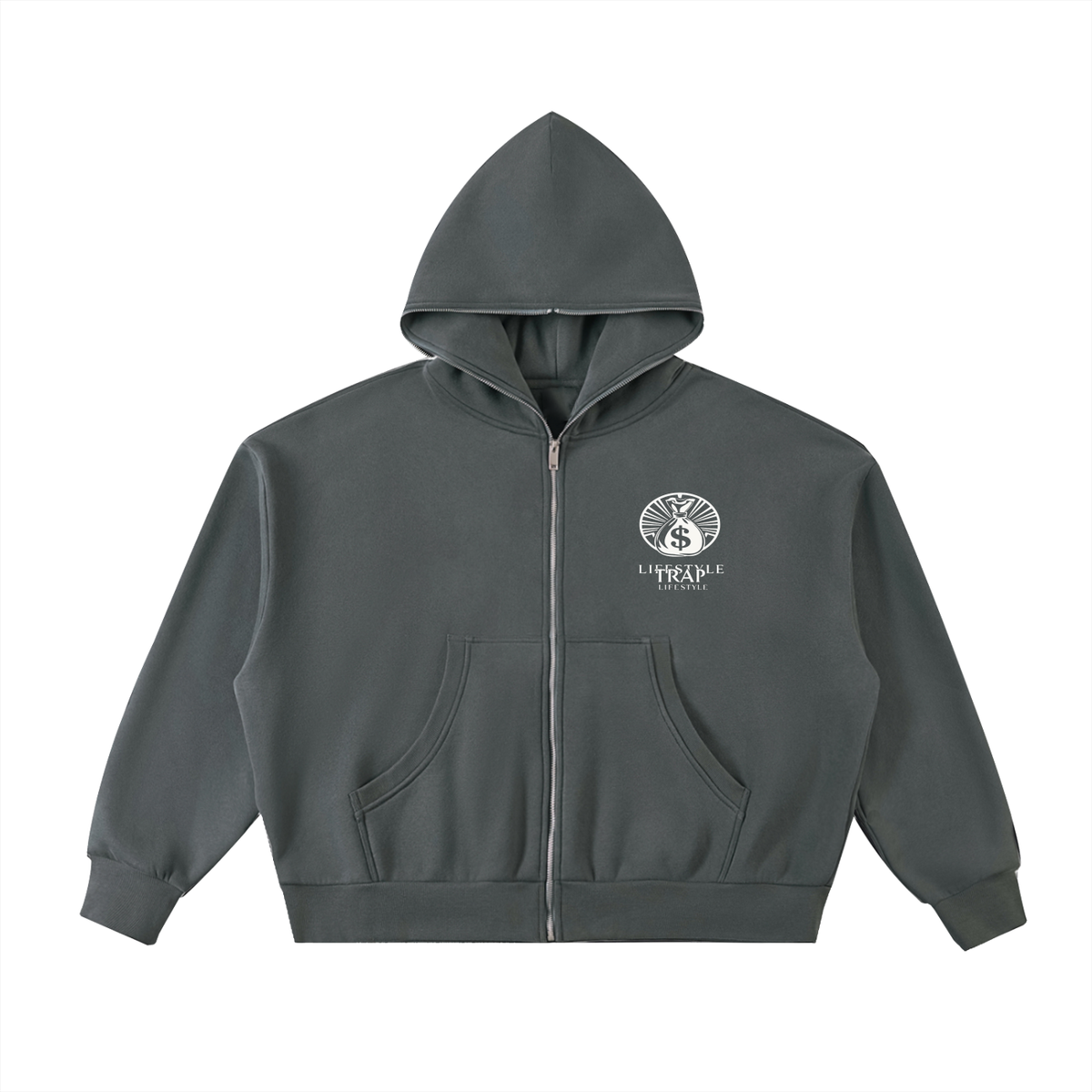 Fleeced Full-Zip Boxy Hoodie