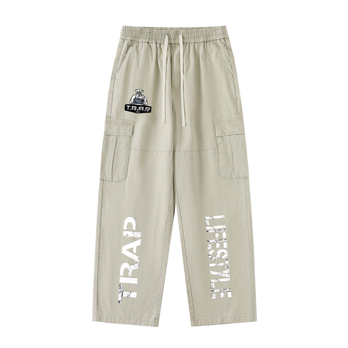 Drawstring Waist Straight-Leg Cargo Pants